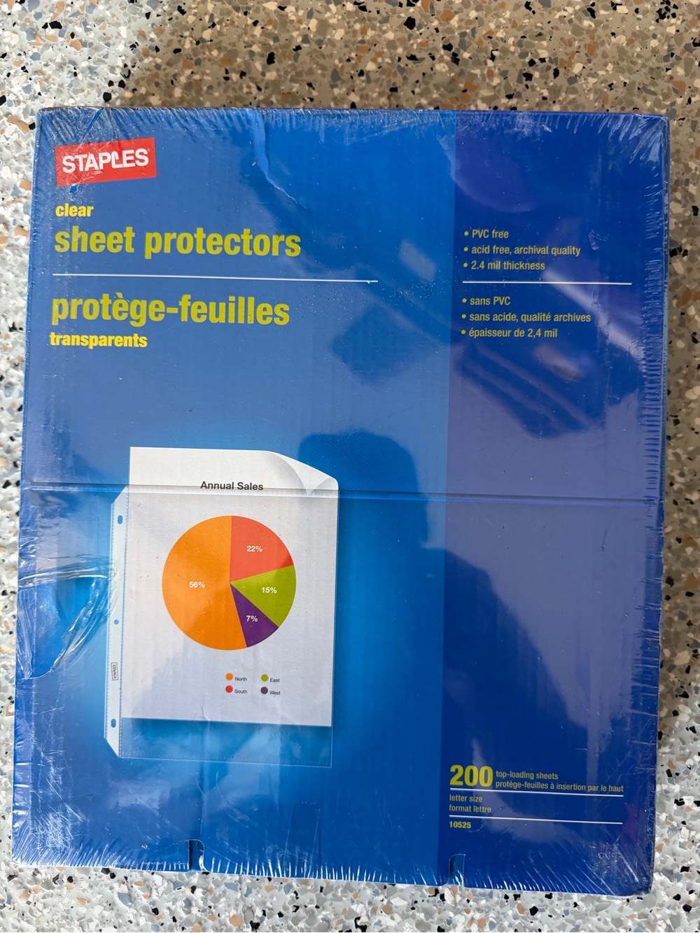 Staples blue and yellow clear sheet protectors package